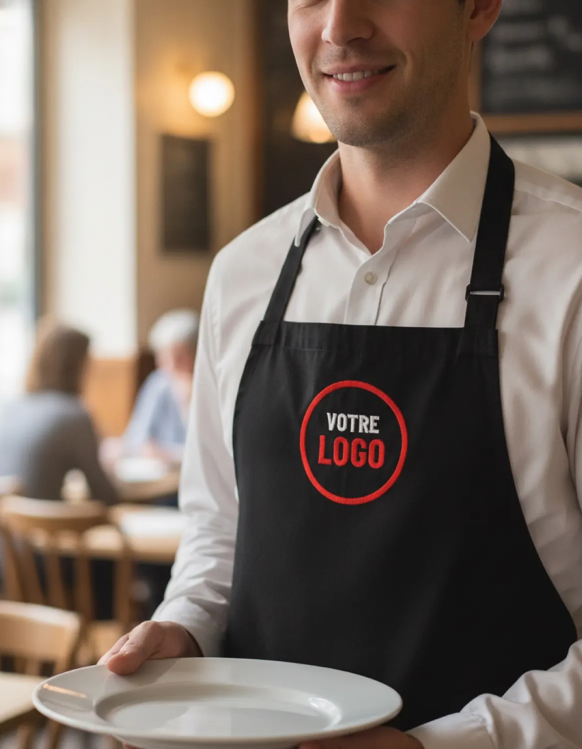 Serveur en tablier noir brodé